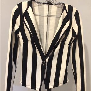 Stretch Black and White Vertical Stripe Blazer